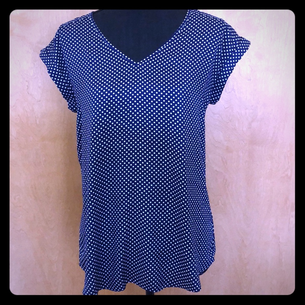 Express Navy Blue Polka Dot Gramercy Silky Top